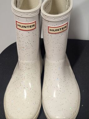 HUNTER Kids First Classic Rain Boots White Glitter US 12 (UK 11)